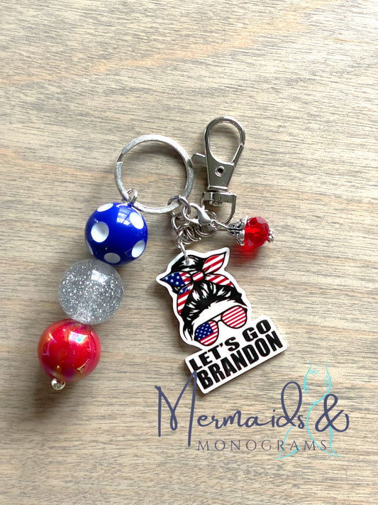 Lets Go Brandon Messy Bun Bubblegum Bead Keychain