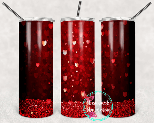 Red Glitter and Hearts Valentines Day Stainless Steel Tumbler