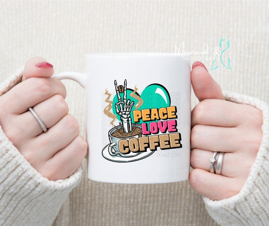 Peace Love Coffee Skeleton Fingers Coffee Mug