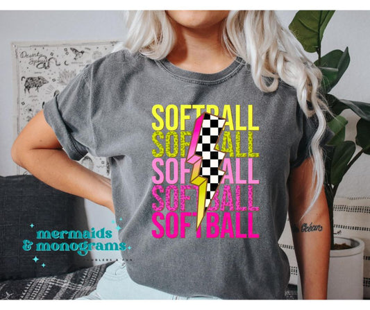 Softball Stacked Lightening Bolt T Shirt