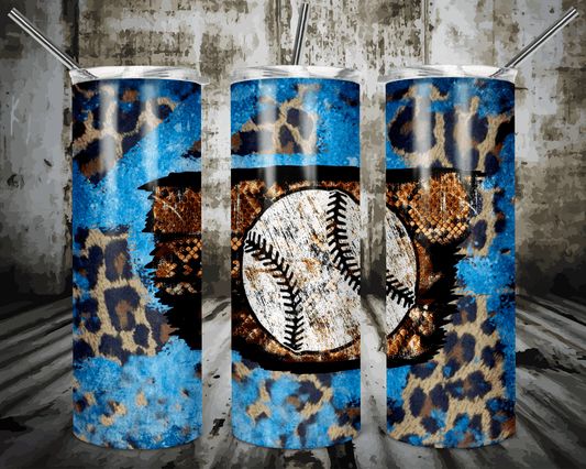 Blue Baseball Leopard Print, Snake Skin Stainless Steel Tumbler