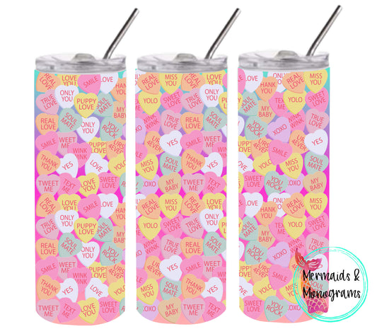 Small Candy Hearts Valentines Day Stainless Steel Tumbler