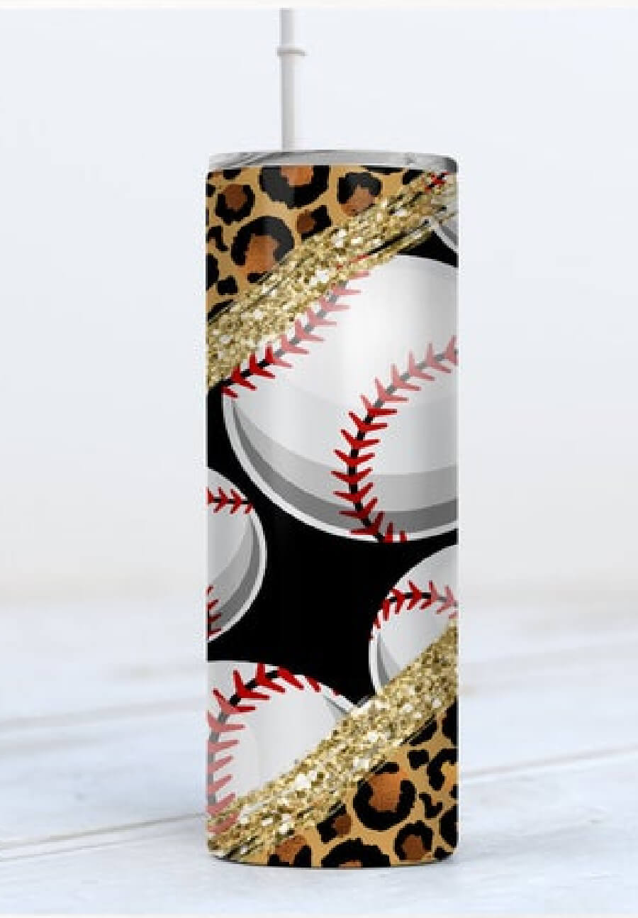 Baseball Leopard Print with Glitter Stainless Steel Tumbler