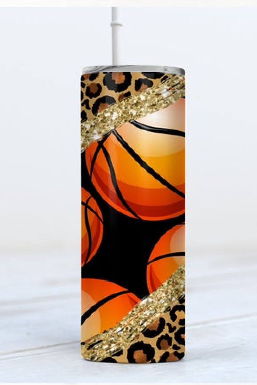 Basketball Leopard Print with Glitter Stainless Steel Tumbler